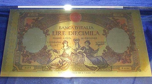 Immagine 10.000 Lire laminate in oro 999,99.
