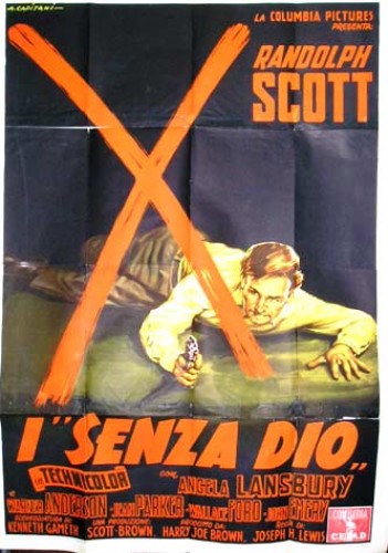 Immagine di “I senza Dio” di Joseph H. Lewis. Prima edizione del 1956, disegno di A. Capitani. Misura cm 140 x 200.