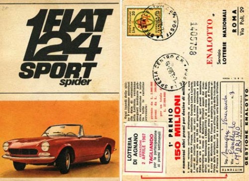 Immagine di “Fiat 124 sport spider”, lotteria di Agnano, viaggiata 01. 03. 1967.