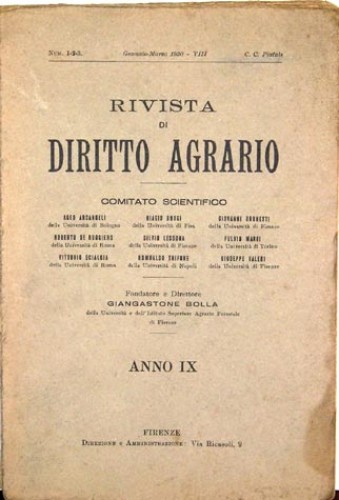 Immagine di Rivista di diritto agrario comitato scientifico, n° 1, 2, 3 del gennaio – marzo 1930.
