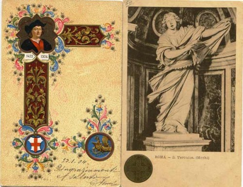 Immagine di Cartoline D'Autore P. GIUSTI - C. Colombo, viaggiata 1904 + ROMA - S. Veronica (Mochi)