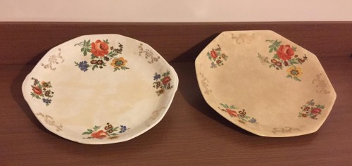 Immagine coppia di piatti da portata in ceramica decorata,globe china company,anni 20,proveniente dall'america