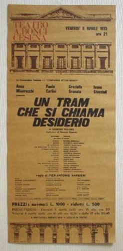 Immagine di Manifesti Cinema - Un tram che si chiama desiderio, teatro A. Bonci Cesena, 06/04/1973. Locandina cm. 70 x 32