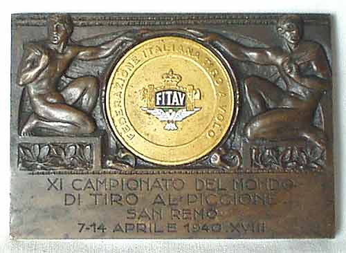 Immagine di PIASTRA IN BRONZO FITAV XI campionato del mondo di tiro al piccione 7/4/1940 CM. 9,5 x 7